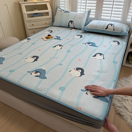 迪乐妮 2025新款真冰藤印花床笠款凉席 小企鹅