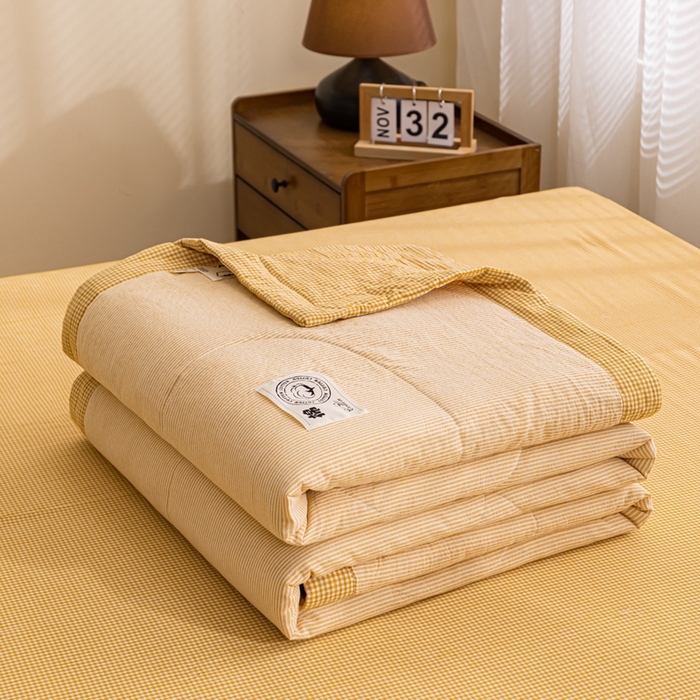 91家纺网 家纺一手货源 找家纺 鑫棉坊 2025新款全棉色织水洗棉A类棉花夏被可机洗空调被四件套床单枕套 浅杏谧境