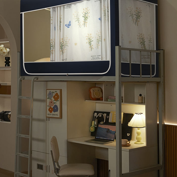 91家纺网 家纺一手货源 找家纺 2025新款学生床遮光蚊帐 白色小雏菊