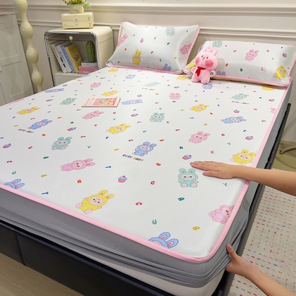 摩妮卡 2025新款小清新碳光冰丝软席床笠款单床笠三件套 小兔欢乐集