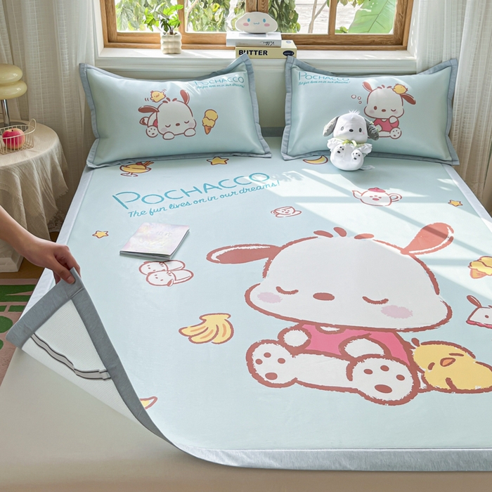 91家纺网 家纺一手货源 找家纺 博雅 2025新款三丽欧A类大版数码印花1200D冰丝凉席凉席席子 甜品帕恰狗