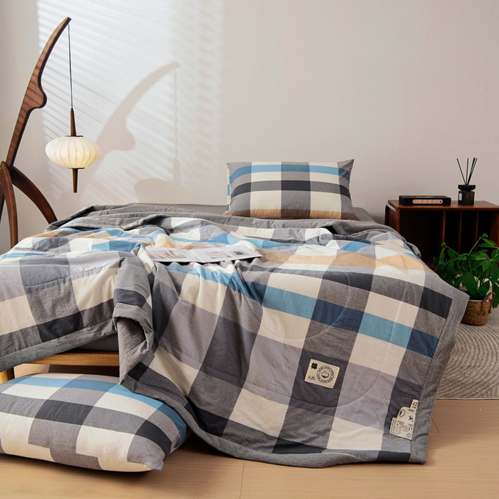 91家纺网 家纺一手货源 找家纺 鑫棉坊 2025新款全棉色织水洗棉A类棉花夏被可机洗空调被四件套床单枕套 布丁