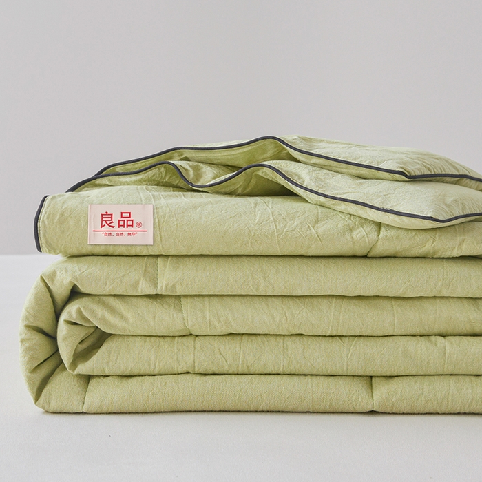 91家纺网 家纺一手货源 找家纺 熙宴家纺 2025新款纯色水洗棉新疆棉花夏被 豆绿