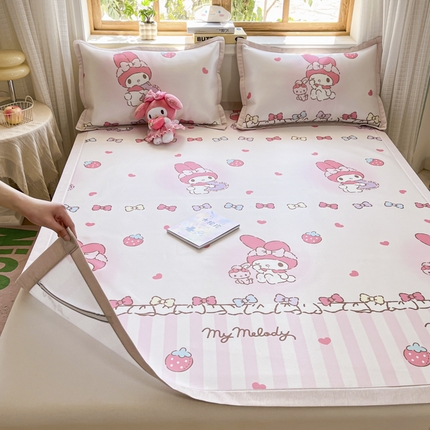 博雅 2025新款三丽欧A类小版数码印花1200D冰丝凉席凉席席子 草莓条纹美乐蒂