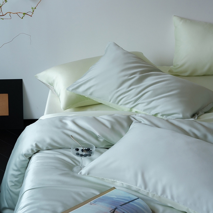 91家纺网 家纺一手货源 找家纺 简纯主义 2025新款60s兰精天丝纯色四件套 豚草