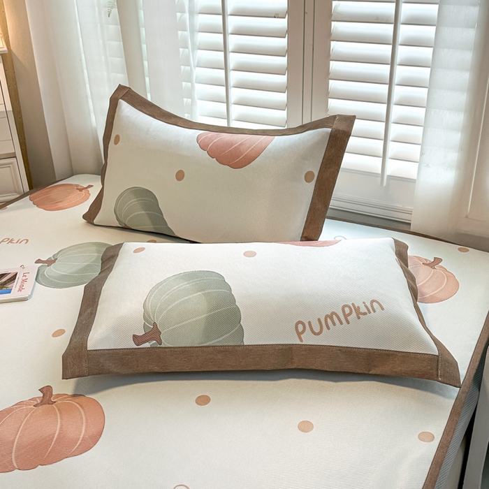 91家纺网 家纺一手货源 找家纺 迪乐妮 2025新款真冰藤印花床笠款凉席 南瓜