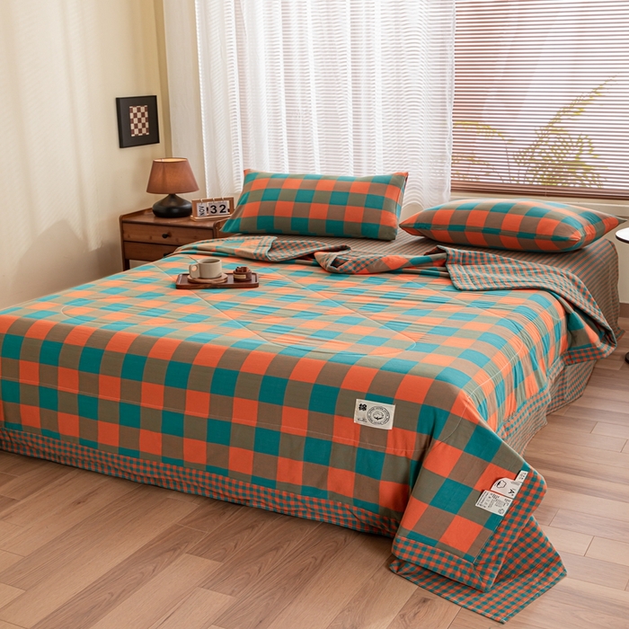 91家纺网 家纺一手货源 找家纺 鑫棉坊 2025新款全棉色织水洗棉A类棉花夏被可机洗空调被四件套床单枕套 北辰