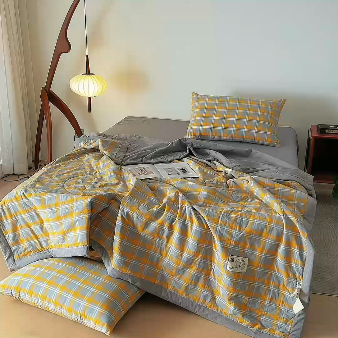 91家纺网 家纺一手货源 找家纺 鑫棉坊 2025新款全棉色织水洗棉A类棉花夏被可机洗空调被四件套床单枕套 博雅