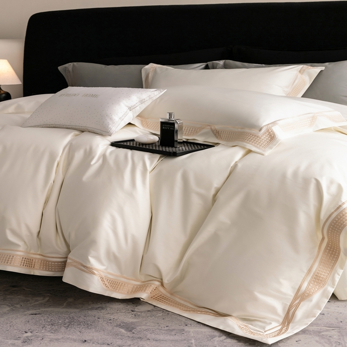 91家纺网 家纺一手货源 找家纺 馨蕊家居 2025春夏新品100s高奢典藏简约全棉系列 棉凯伦-月光白