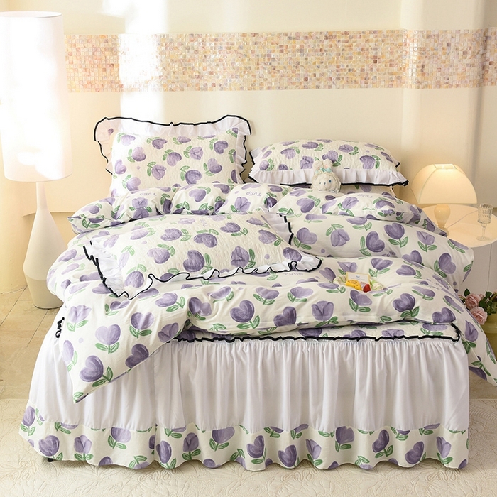 91家纺网 家纺一手货源 找家纺 金盛皇朝 2025新款加厚亲肤床裙夹棉单件三件套四件套南岛小镇