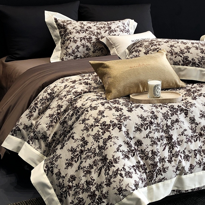 91家纺网 家纺一手货源 找家纺 佳汐蓝2025新款典雅诗意花卉全棉印花四件套券后不低于438/458元 柏林庄园-奢红棕