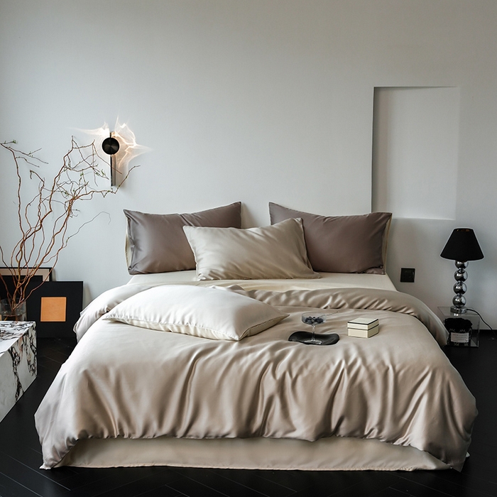 91家纺网 家纺一手货源 找家纺 简纯主义 2025新款60s兰精天丝纯色四件套 浅咖