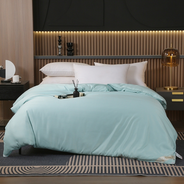 91家纺网 家纺一手货源 找家纺 2025新款全棉缎条贡缎提花被子被芯夏凉被春秋被冬被二合一子母被 绿色