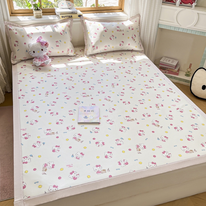 91家纺网 家纺一手货源 找家纺 博雅 2025新款三丽欧A类小版数码印花1200D冰丝凉席凉席席子 可爱KT