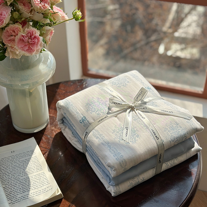 91家纺网 家纺一手货源 找家纺 麦伦家居 2025新款全棉有氧双层纱简约款系列四件套 再别康桥