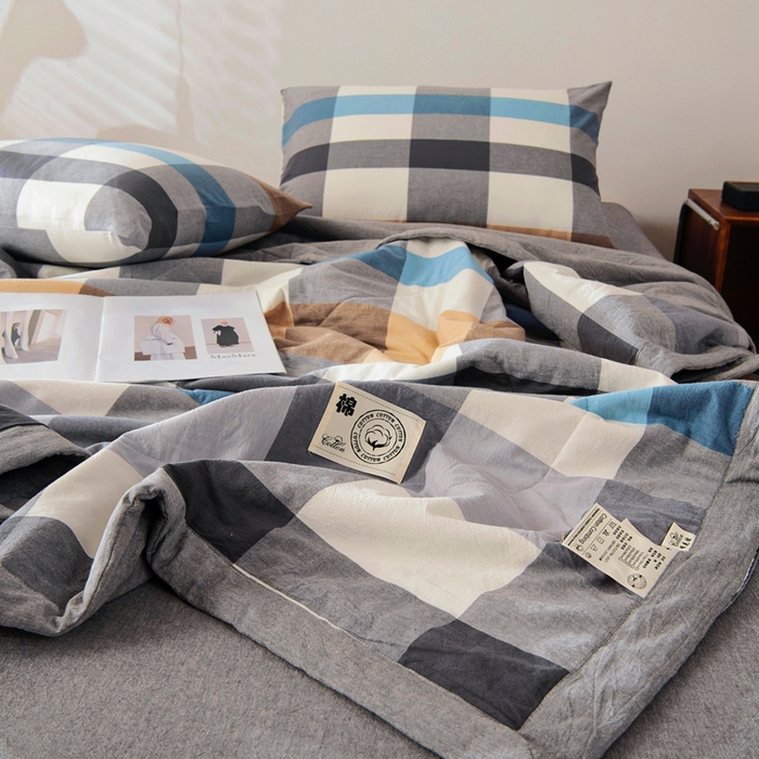 91家纺网 家纺一手货源 找家纺 鑫棉坊 2025新款全棉色织水洗棉A类棉花夏被可机洗空调被四件套床单枕套 布丁