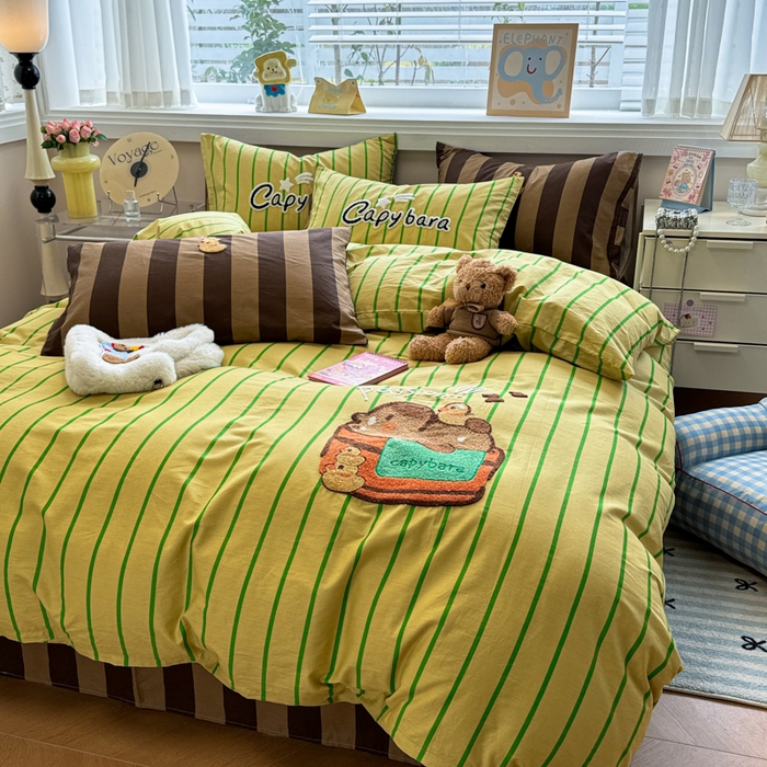 91家纺网 家纺一手货源 找家纺 （总）呗旺鹿 2025新款happy巴拉毛巾绣纯棉四件套