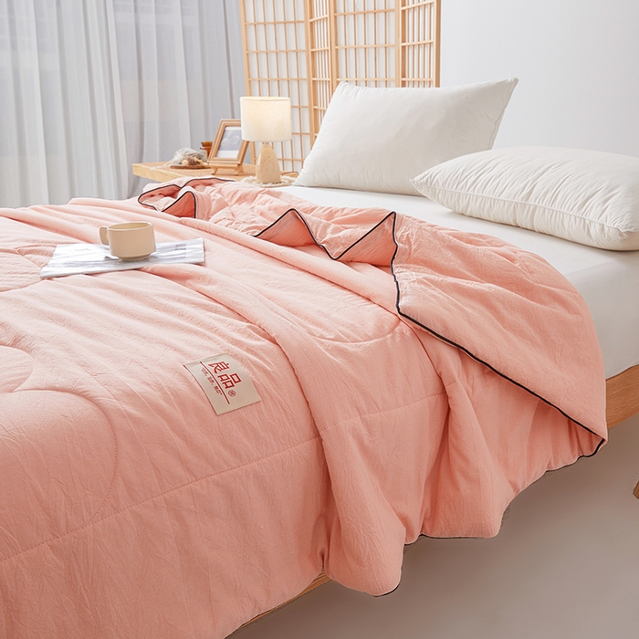 91家纺网 家纺一手货源 找家纺 熙宴家纺 2025新款纯色水洗棉新疆棉花夏被 粉玉