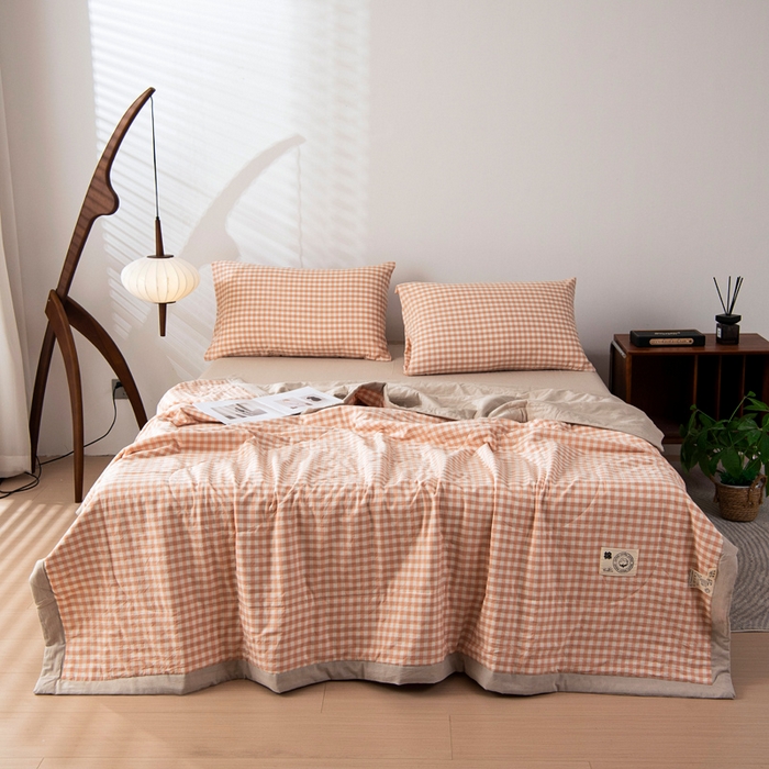 91家纺网 家纺一手货源 找家纺 鑫棉坊 2025新款全棉色织水洗棉A类棉花夏被可机洗空调被四件套床单枕套 初晴