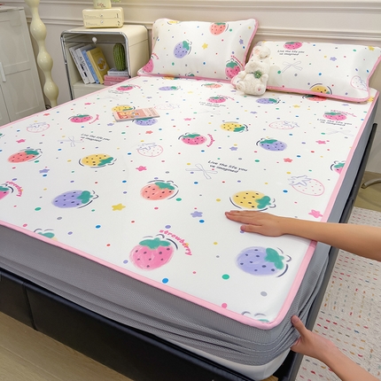 摩妮卡 2025新款小清新碳光冰丝软席床笠款单床笠三件套 彩莓逸趣