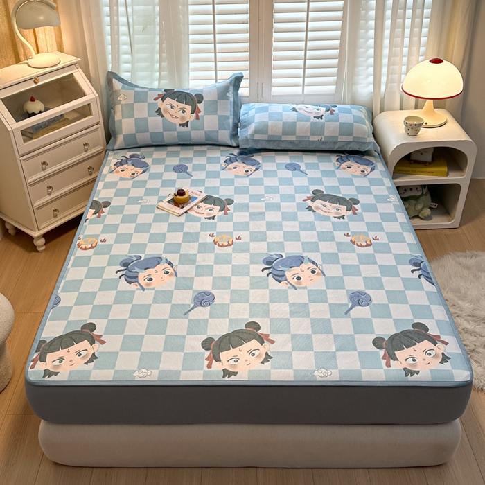 91家纺网 家纺一手货源 找家纺 迪乐妮 2025新款真冰藤印花床笠款凉席 吒儿