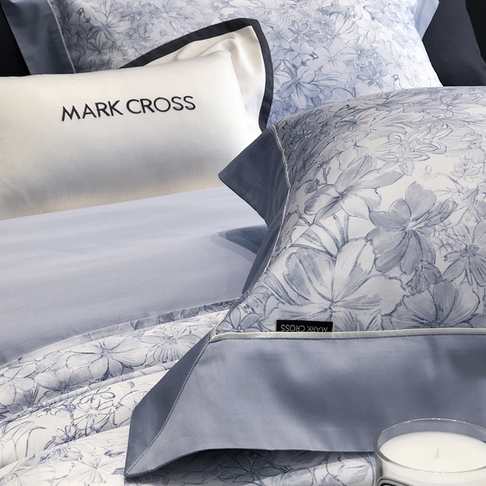 91家纺网 家纺一手货源 找家纺 佳汐蓝2025新款典雅诗意花卉全棉印花四件套券后不低于438/458元 雾隐巴黎-蓝柳色