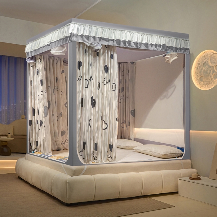 91家纺网 家纺一手货源 找家纺 冉美家纺  2025新款U型遮光方顶坐床蚊帐 宝贝甜心