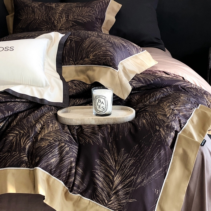 91家纺网 家纺一手货源 找家纺 佳汐蓝2025新款典雅诗意花卉全棉印花四件套券后不低于438/458元 烟火星辰-曜夜黑