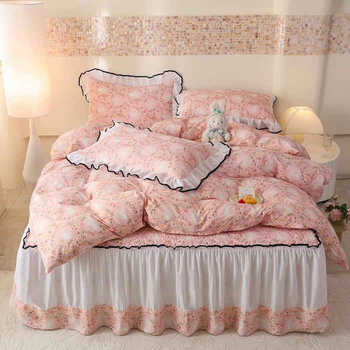 91家纺网 家纺一手货源 找家纺 金盛皇朝 2025新款加厚亲肤床裙夹棉单件三件套四件套韵语花香