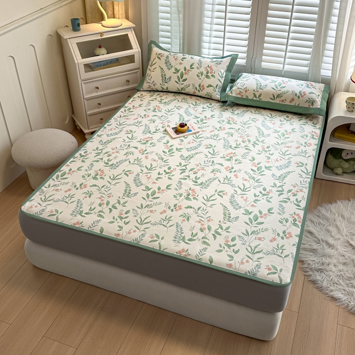 91家纺网 家纺一手货源 找家纺 迪乐妮 2025新款真冰藤印花床笠款凉席 花漫里