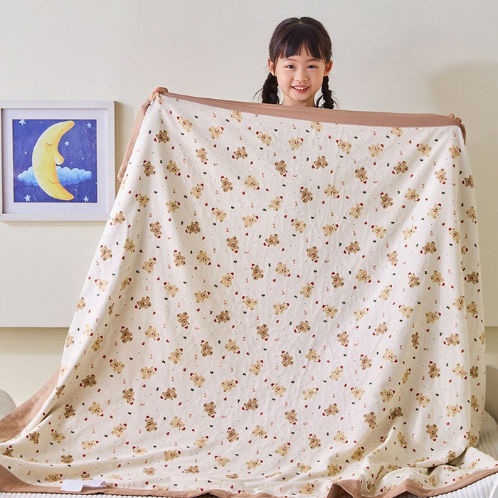 91家纺网 家纺一手货源 找家纺 嗨生活 2025年 7A抗菌全棉双层纱夏被  纱布夏被盖毯  儿童夏被 幼儿园夏被 呆萌小熊