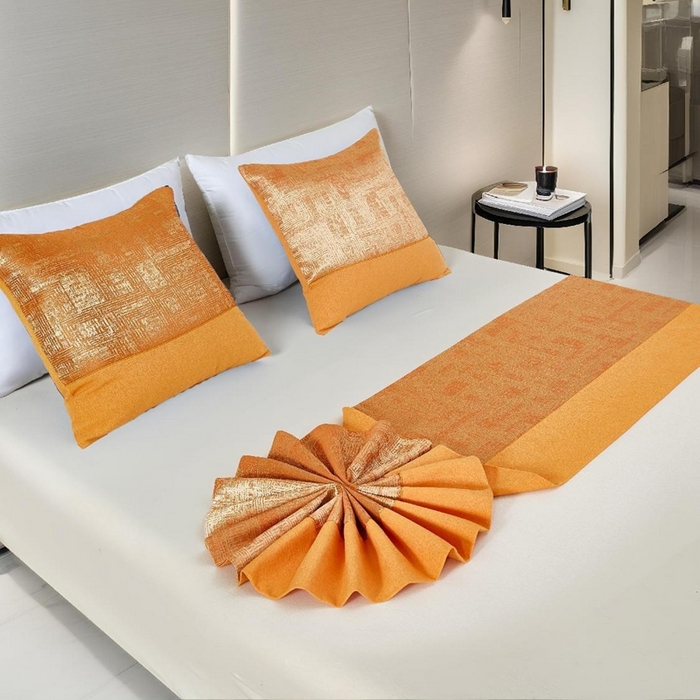 91家纺网 家纺一手货源 找家纺 安力森/诚臻酒店用品2025新款【定制款床尾巾不退不换】床尾巾纯色北欧轻奢高端简约民宿床上用品酒店床旗宾馆床搭巾定制 高精密棉麻双拼-橘