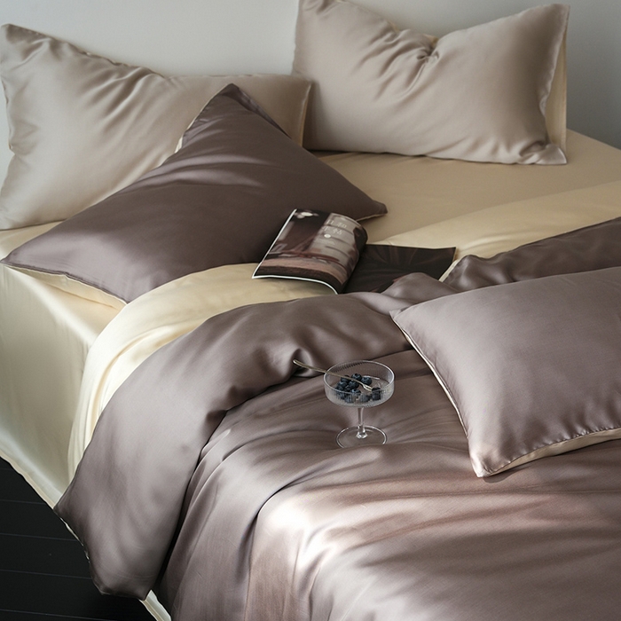 91家纺网 家纺一手货源 找家纺 简纯主义 2025新款60s兰精天丝纯色四件套 摩卡