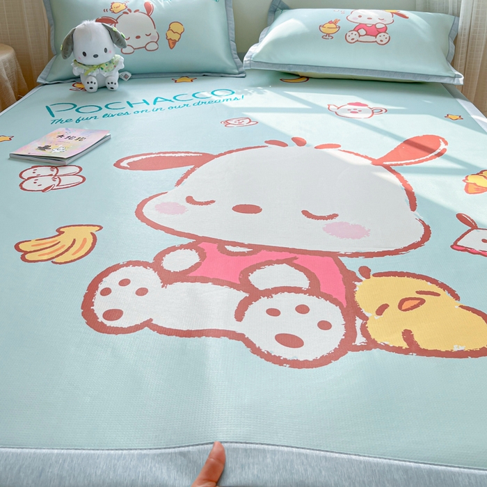 91家纺网 家纺一手货源 找家纺 博雅 2025新款三丽欧A类大版数码印花1200D冰丝凉席凉席席子 甜品帕恰狗