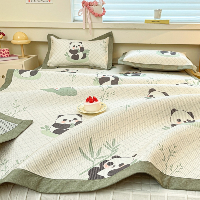 91家纺网 家纺一手货源 找家纺 迪乐妮 2025新款印花真冰藤冰凉席 可爱熊猫