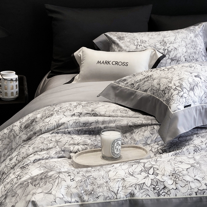 91家纺网 家纺一手货源 找家纺 佳汐蓝2025新款典雅诗意花卉全棉印花四件套券后不低于438/458元 雾隐巴黎-星空灰