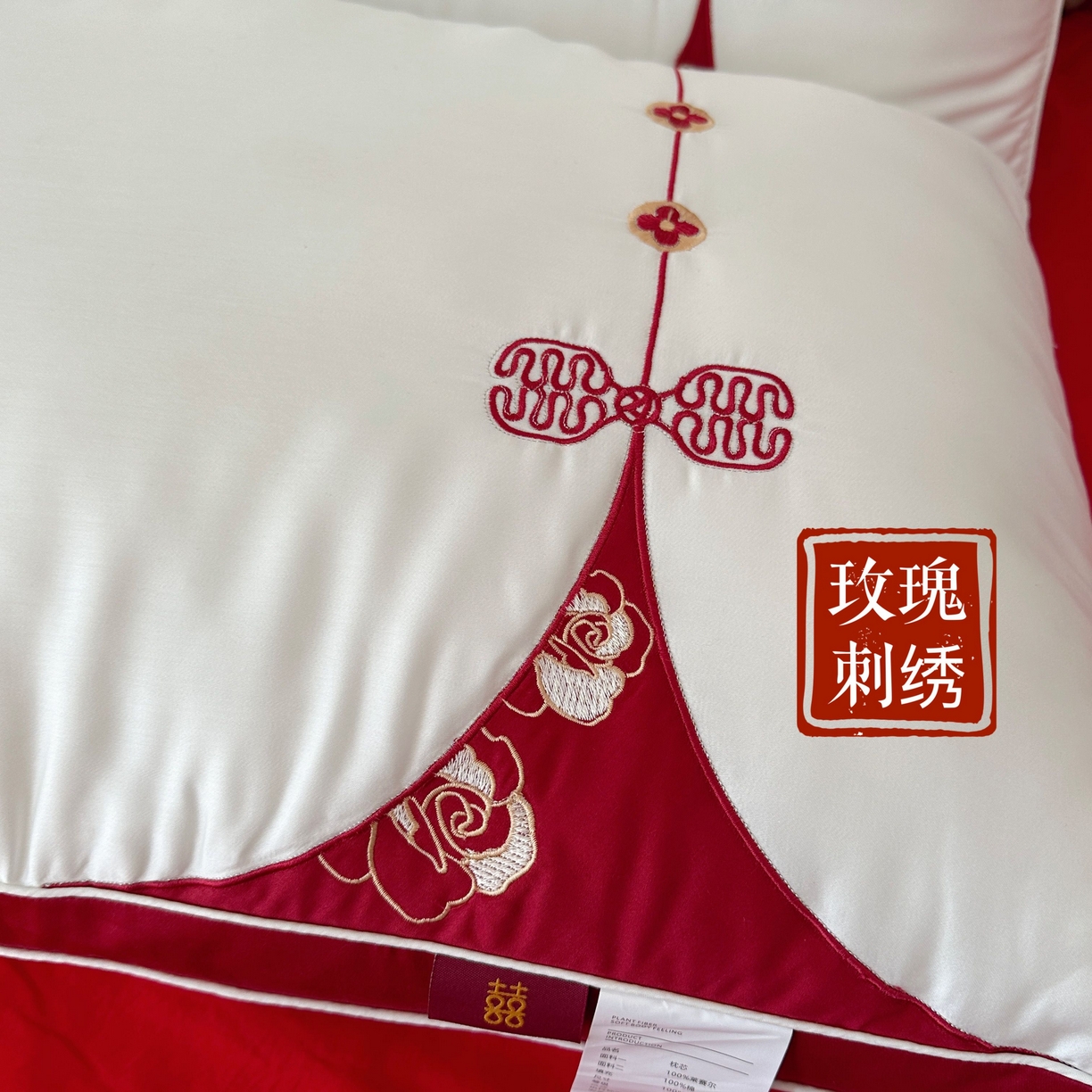 91家纺网 家纺一手货源 找家纺 （总）昕科 2025新款玫瑰同心婚庆枕莱赛尔喜庆枕芯