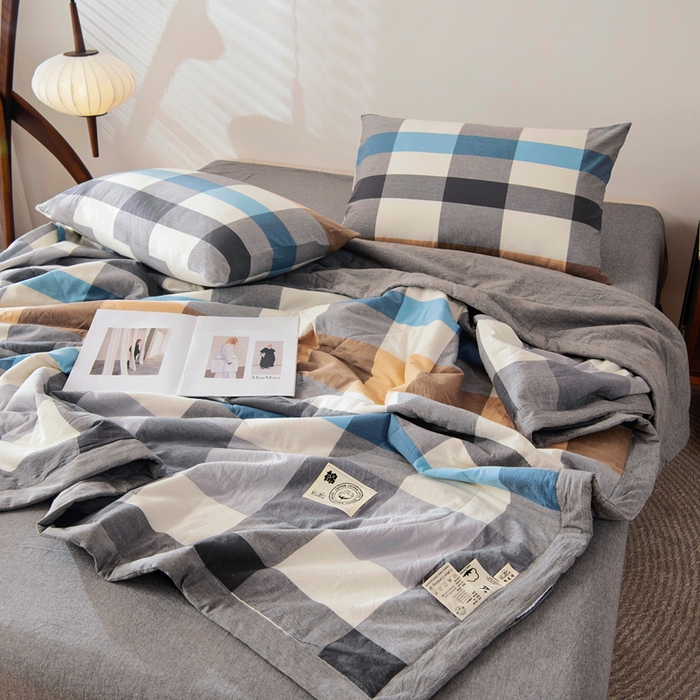 91家纺网 家纺一手货源 找家纺 鑫棉坊 2025新款全棉色织水洗棉A类棉花夏被可机洗空调被四件套床单枕套 布丁