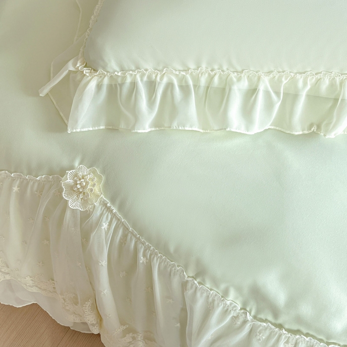 91家纺网 家纺一手货源 找家纺 艺玲家纺 2025新款糯小棉爱丽莎雪纺花边四件套 爱丽莎-绿