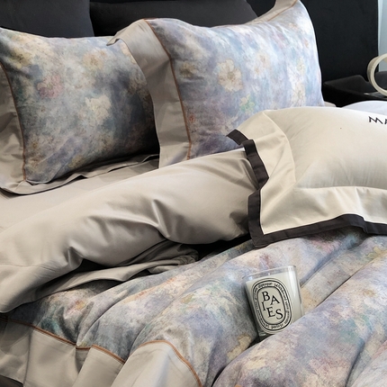 佳汐蓝2025新款典雅诗意花卉全棉印花四件套券后不低于438/458元 时光之恋-柔雾蓝