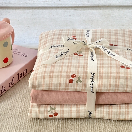 麦伦家居 2025新款全棉有氧双层纱简约款系列四件套 樱桃熟了