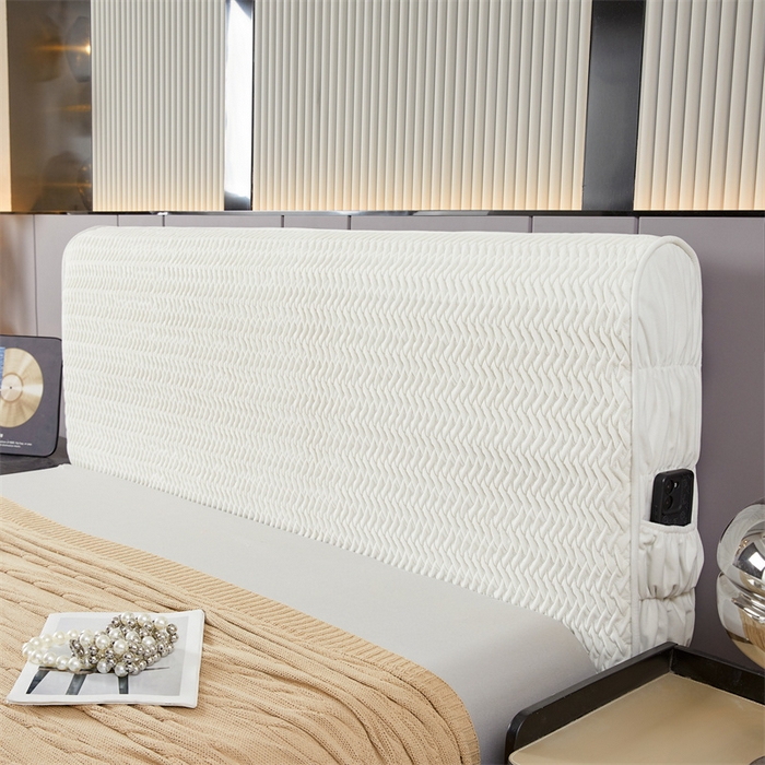 91家纺网 家纺一手货源 找家纺 情恒家纺 2025新款德芙绒工艺款全包床头罩 云朵白