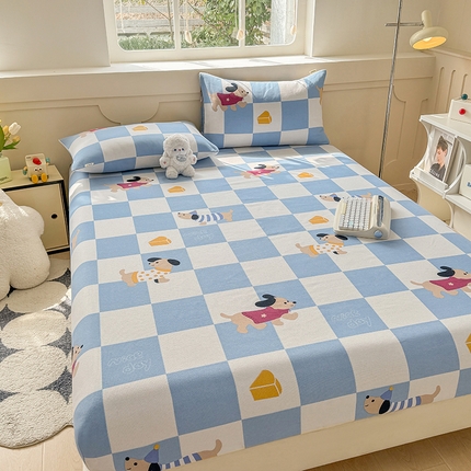 爱彼2025款新款热门老粗布床笠凉席席子 老粗布床笠-腊肠狗-蓝