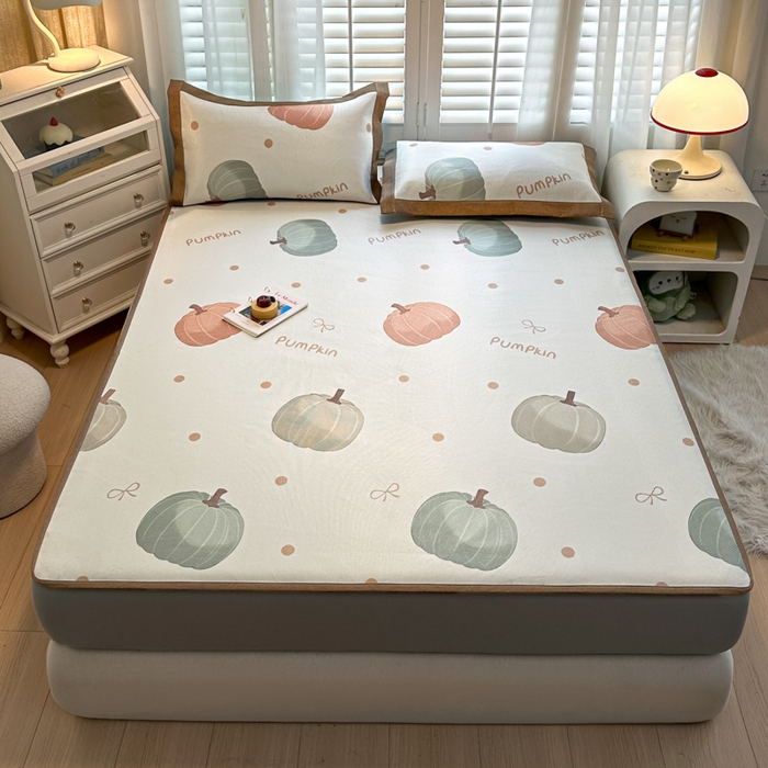 91家纺网 家纺一手货源 找家纺 迪乐妮 2025新款真冰藤印花床笠款凉席 南瓜