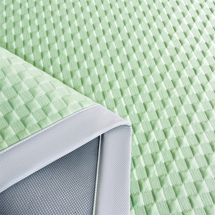 91家纺网 家纺一手货源 找家纺 雯豆家纺 2025夏季新款高端PE凉感中分子凉席三件套纯色绑带款席子套件 方格款-清新绿