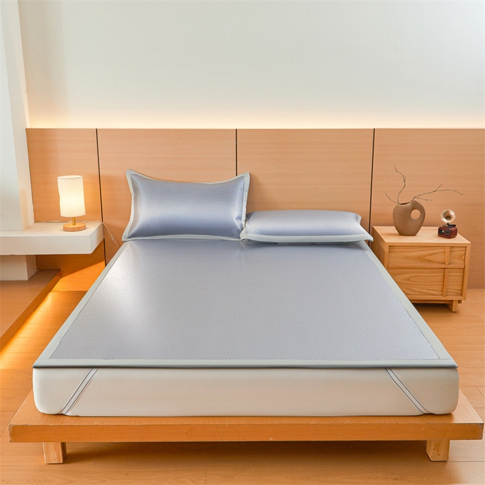 91家纺网 家纺一手货源 找家纺 （总）雯豆家纺 2025夏季新款冰藤凉席三件套纯色绑带款冰丝凉席子素色套件