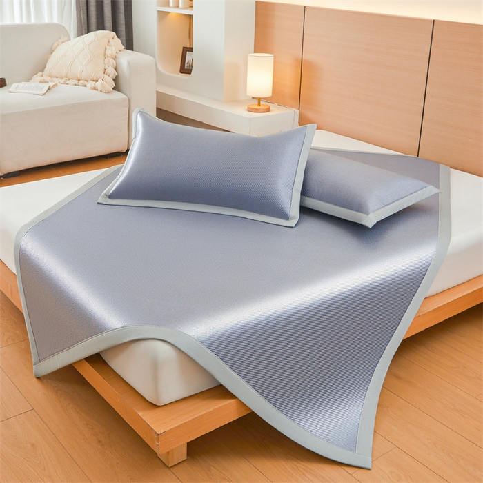 91家纺网 家纺一手货源 找家纺 （总）雯豆家纺 2025夏季新款冰藤凉席三件套纯色绑带款冰丝凉席子素色套件