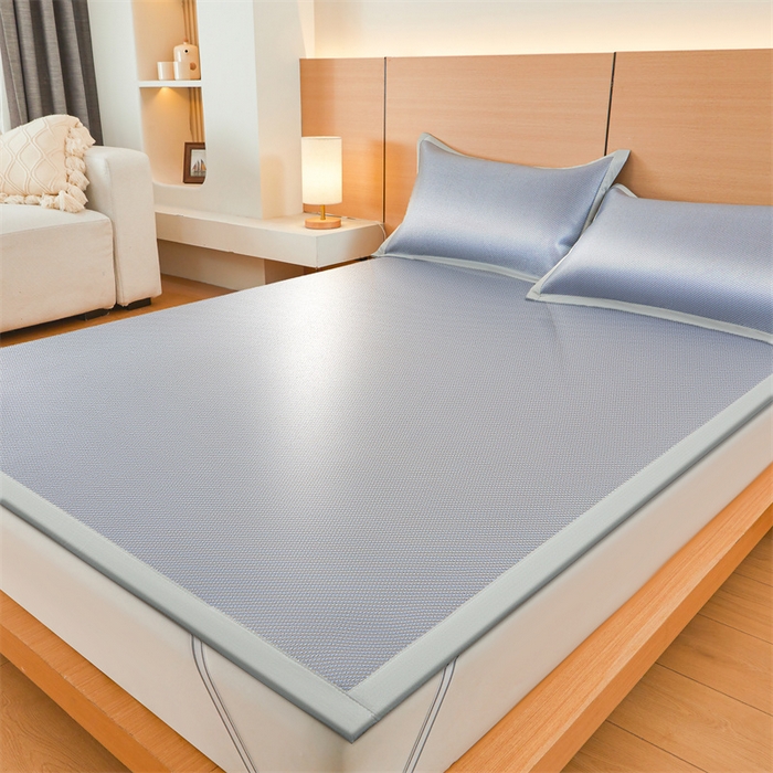 91家纺网 家纺一手货源 找家纺 （总）雯豆家纺 2025夏季新款冰藤凉席三件套纯色绑带款冰丝凉席子素色套件