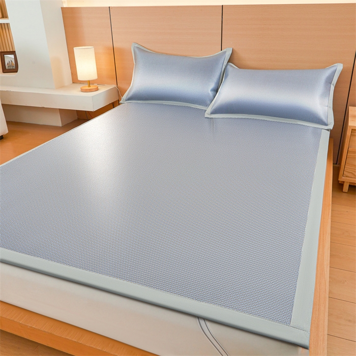 91家纺网 家纺一手货源 找家纺 （总）雯豆家纺 2025夏季新款冰藤凉席三件套纯色绑带款冰丝凉席子素色套件