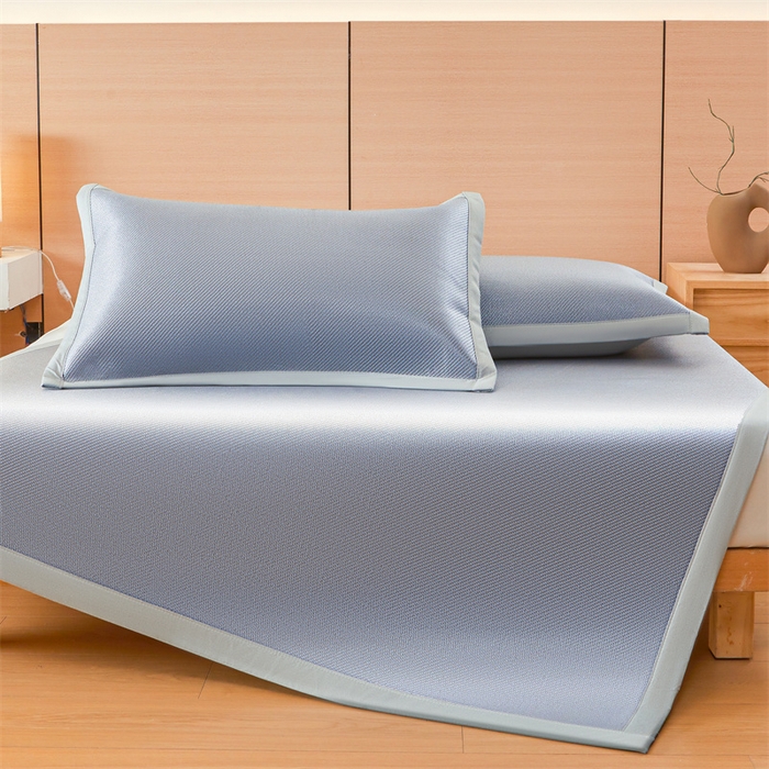 （总）雯豆家纺 2025夏季新款冰藤凉席三件套纯色绑带款冰丝凉席子素色套件